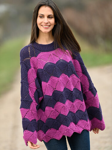 Strickanleitung: Streifenpullover mit Wellenmuster