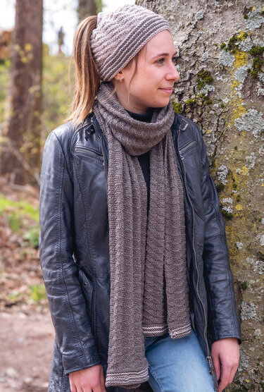 Strickset aus Zopfmütze und Schal in Beige-Braun-meliert - Bild 4