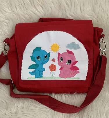 Stickdatei Doodle Drache in Love, Dino, Dinosaurier, Taschenmotiv 860 - Sticken