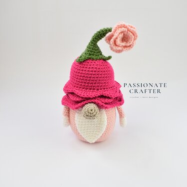 Crochet Rose gnome pattern- Crochet spring gnome- Flower garden gnome