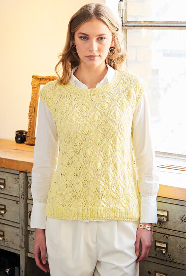 Pullunder mit Ajourmuster in Gelb - Stricken