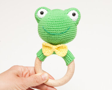 Frog rattle crochet pattern, Set of 2 baby rattle patterns, teether pattern