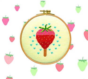 Stickvorlage "Erdbeereis" Stickbild im Kreuzstich - Sticken