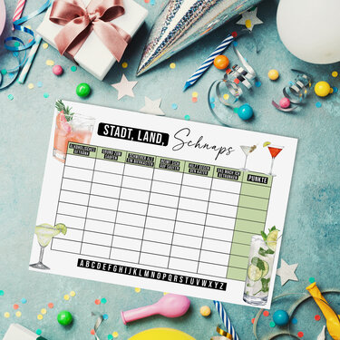 STADT, LAND, SCHNAPS Vorlage Stadt, Land, Fluss Spiel Trinkspiel Download - Basteln