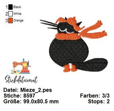 Katzen Stickdatei, Coole Katzen Stickmuster, Maschinensticken, Download