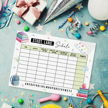 STADT, LAND, SCHULE Vorlage Stadt, Land, Fluss Spiel Schulanfang Geschenk - Basteln