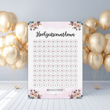 Hochzeitscountdown DIN A4 + DIN A3 Countdown Hochzeit Vorlage - Basteln