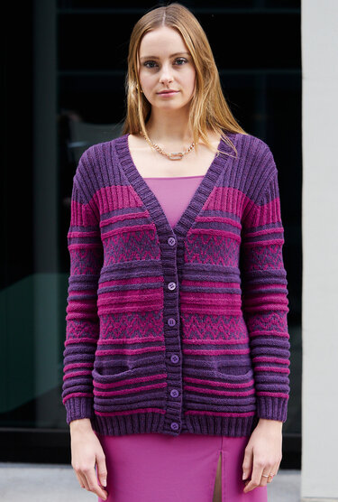 Rippenjacke im zweifarbigen Mustermix - Stricken