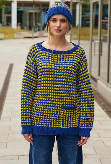 Pulli mit Sternmuster plus Mütze in Blau und Gelb - Bild 2