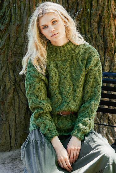 Pulli im Zopfmuster-Mix in Grün Melange - Stricken