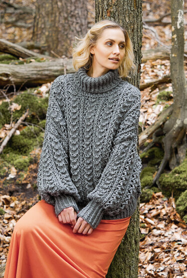 Oversized Pulli in Dunkelgrau - Stricken