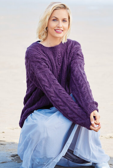 Pulli mit Zopfmustermix in Violett - Stricken