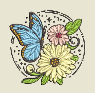 Stickdatei Blumen Schmetterling im Ring in 6 Größen, Maschinenstickdatei - Sticken