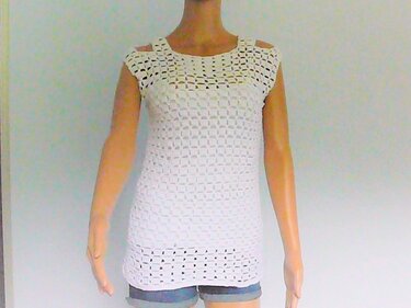 Häkelshirt - Häkeltop mit raffinierten Schulterträgern - ärmellos - weiß Gr. 36 - 46 - Bild 4