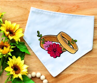 Stickdatei Ehe-Ringe mit Blumen in 6 Größen, Maschinenstickdatei - Sticken