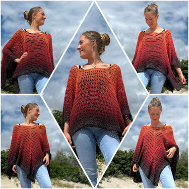 1-Bobbel-Orient-Häkelponcho/Cape "Dark Copper Deluxe" - Häkeln