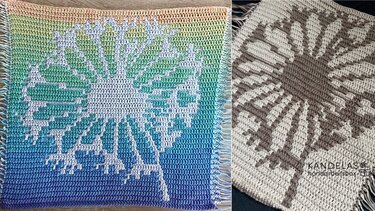 Dandi - kleine Pusteblume in Mosaikhäkeltechnik Kissen Tasche Mosaikhäkeln