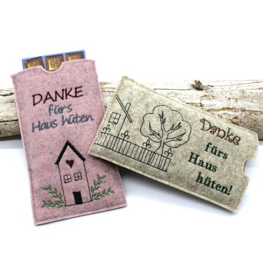Stickdatei Schokohülle Danke fürs Haus hüten - Sticken