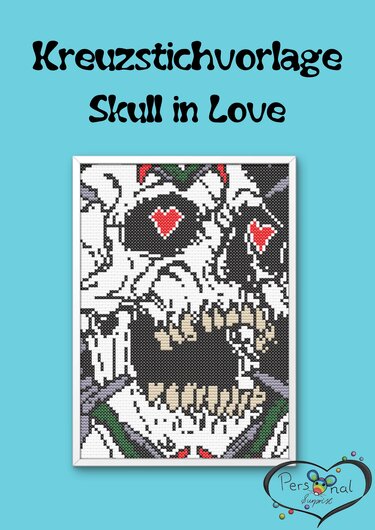 Kreuzstich Vorlage "Skull in Love" - Sticken