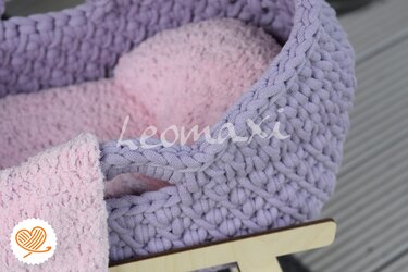 + ANNI + Inner set for doll's Moses basket, moon pillow, mattress, blanket - Crochet