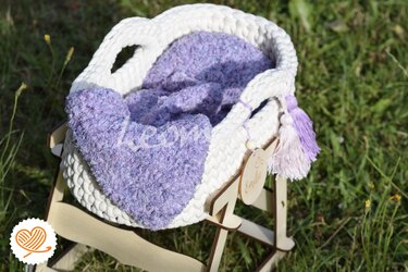 + ANNI + Inner set for doll's Moses basket, moon pillow, mattress, blanket - Crochet