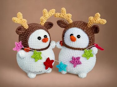 Snowman Amigurumi with Reindeer Hat - Christmas Crochet Pattern