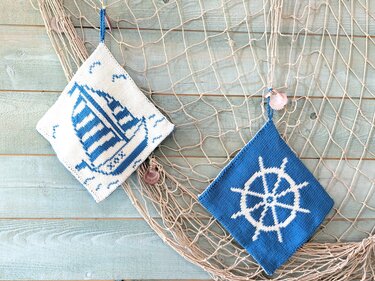 Pot holders "Sea Love 2.0" - Double sided knitting pattern