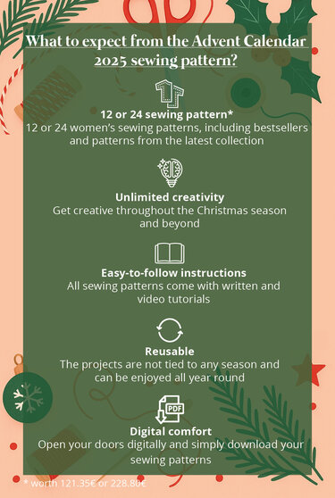 Sewing Pattern Advent Calendar 2025 with 12 Christmas projects for ladies