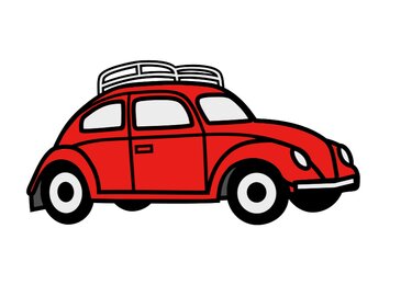Einfaches rotes Auto-Plottmotiv mit deutlicher schwarzer Kontur und Dachgepäckträger