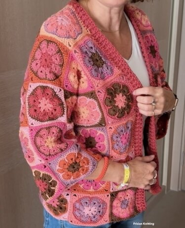 African flower cardigan “Side” Granny Square crochet pattern