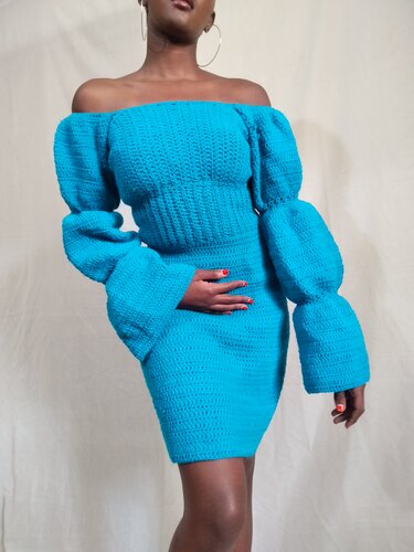 Puff Sleeve Crochet Dress - Image 6