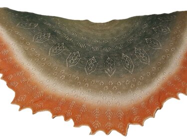 Halbrundes gestricktes Lacetuch mit Blattmuster und orange-beige-oliv Farbverlauf