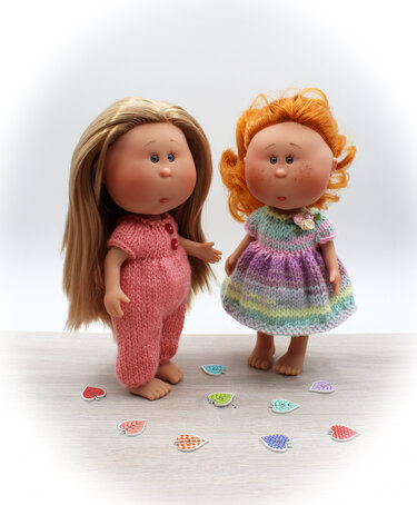 Knitting pattern for Jumpsuit & Dresses for little doll 23cm