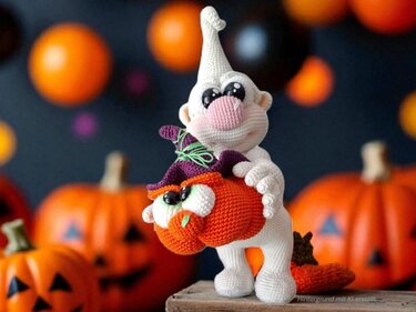 Häkelanleitung Günnie Geist mit Kürbiswagen
