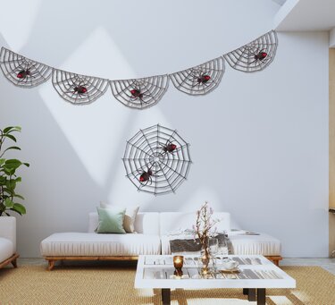 Crochet  Halloween Decor | 3  in 1: Black Widow, Spider Web & Garland.