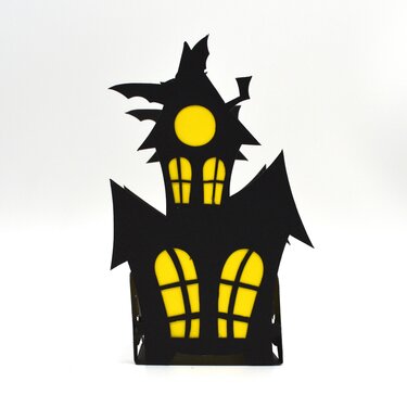 Schwarze Spukhaus-Silhouette mit gelben Fenstern als Plottdatei
