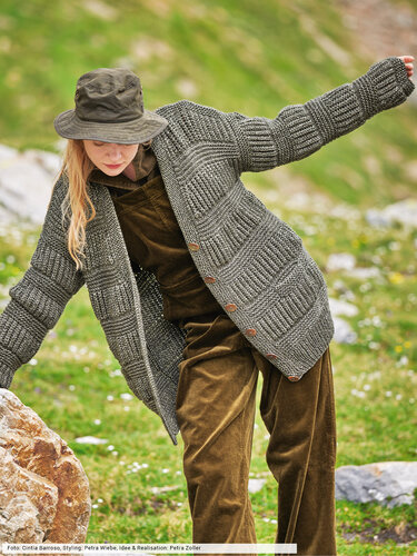 Patentmuster-Jacke mit Kraus-rechts-Streifen - Stricken