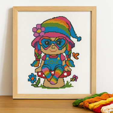 Rainbow Hippie Gnome Cross Stitch Pattern | PDF Embroidery Design