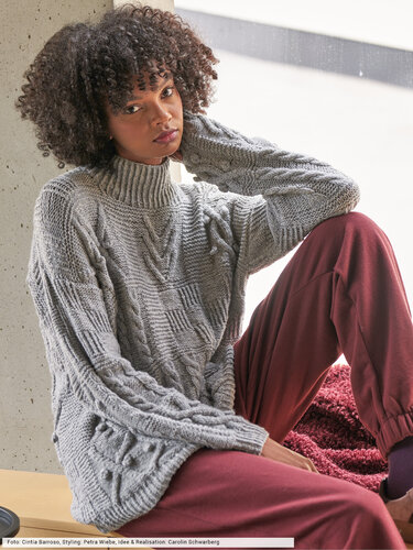 Grauer Mustermix-Pulli - Stricken