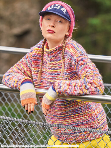 Melierter Pulli mit Zöpfen - Stricken