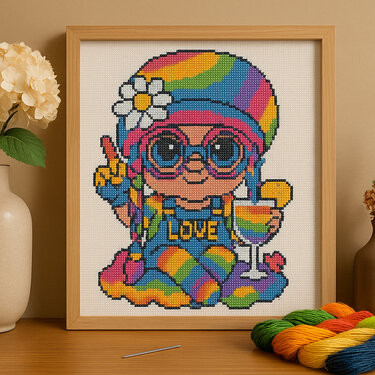 Rainbow Hippie Gnome Cross Stitch Pattern – PDF Instant Download - Embroidery