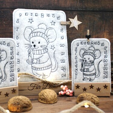 Stickdatei ITH Tischadventskalender ab 10x10cm Maus Weihanchten - Sticken