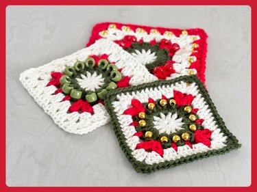 Beaded Christmas Granny Square Crochet Pattern Xmas Grannie Square Grannies - Image 2