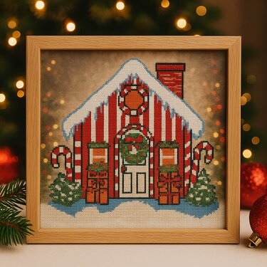 Christmas Candy House Cross Stitch Pattern – Festive Holiday Embroidery PDF