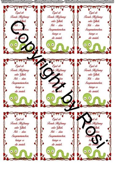 Karten zum Beilegen für Sorgen- und Glückwürmchen - einfach ausdrucken - Basteln