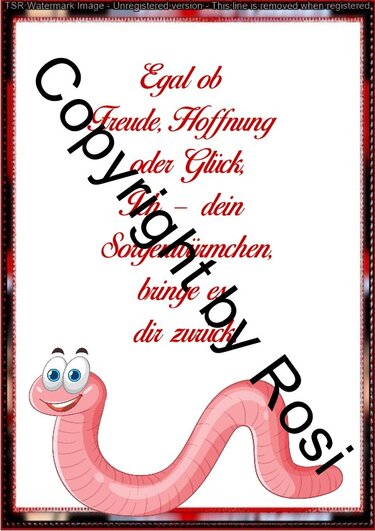 Druckvorlage eines rosafarbenen Sorgenwürmchens und einem deutschen Gedicht.