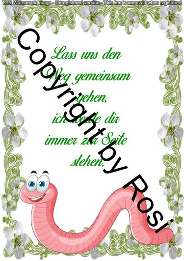 Dekorativer Blumenrahmen mit grüner Kalligrafie-Botschaft und rosa Cartoon-Wurm als Bastelvorlage