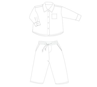 sewing pattern outfit set TOM & NOAH shirt and pants sizes 6m–67y