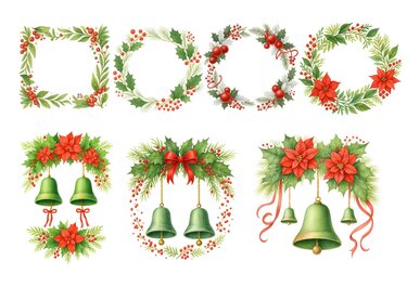 Christmas Wreaths & Frames Clipart Set – 24 PNG Transparent Illustrations - Crafts