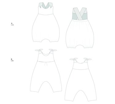 sewing pattern baby romper LUNA + CHARLOTTE tutorial 0m/1m–18m/2y